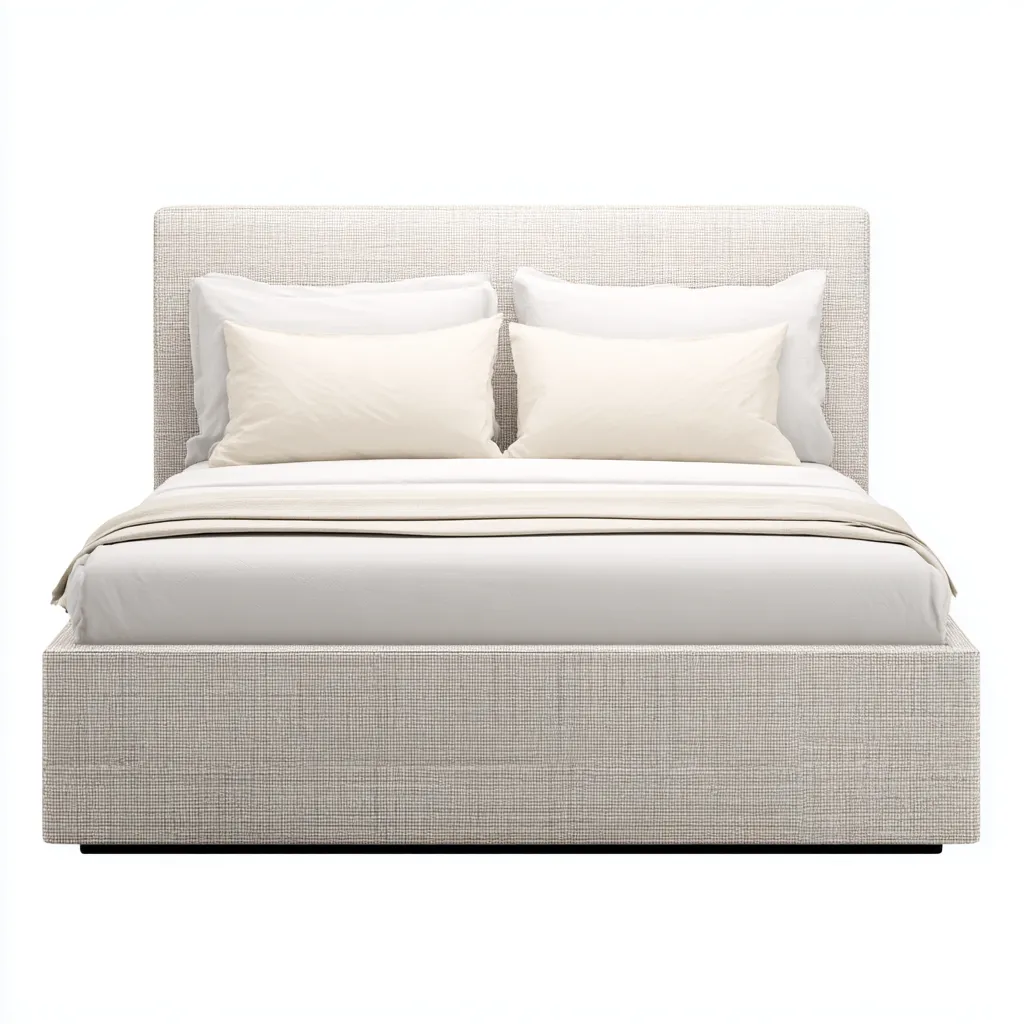 Lit double - tissu - bois - 200x160x115 cm - beige - style moderne-Nestleify