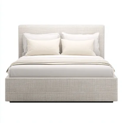 Lit double - tissu - bois - 200x160x115 cm - beige - style moderne-Nestleify