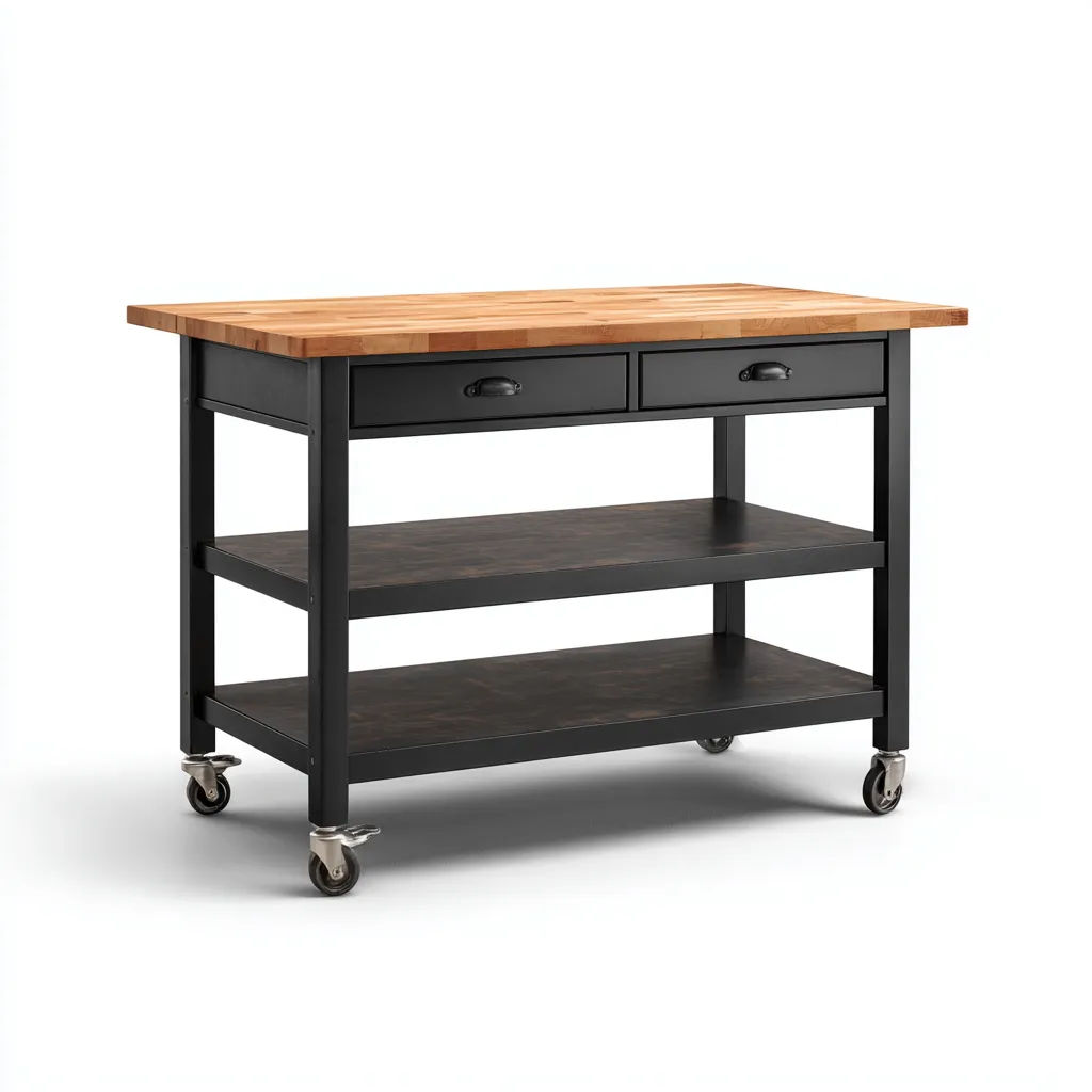 Îlot de cuisine - métal - bois - 90x50x90 cm - noir-naturel - style moderne-Nestleify