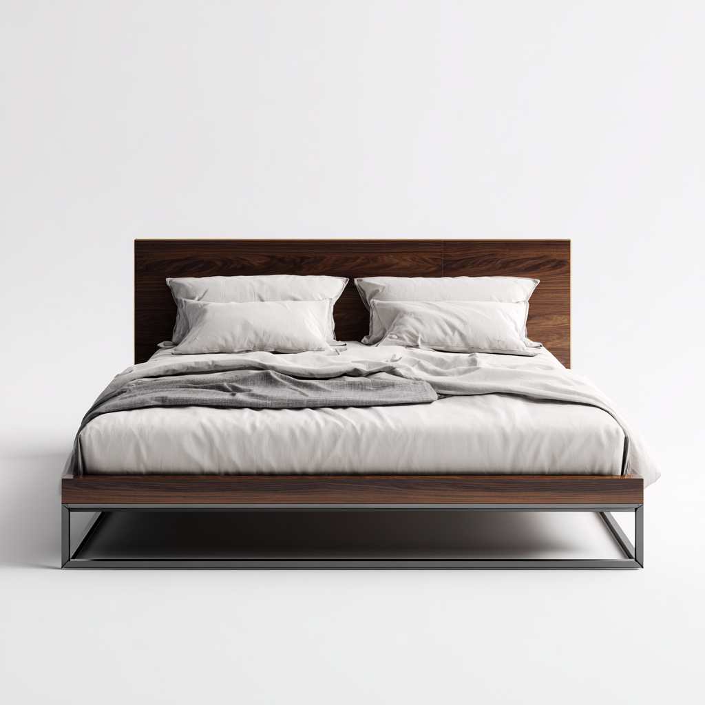 Lit double - bois - métal - 200x160x90 cm - brun foncé-noir - style industriel-Nestleify