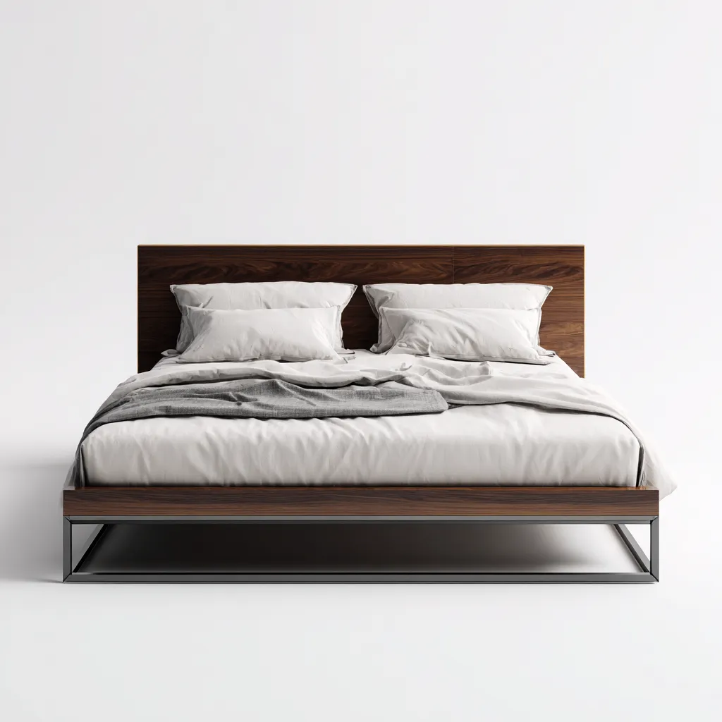 Lit double - bois - métal - 200x160x90 cm - brun foncé-noir - style industriel-Nestleify