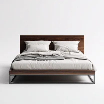 Lit double - bois - métal - 200x160x90 cm - brun foncé-noir - style industriel-Nestleify