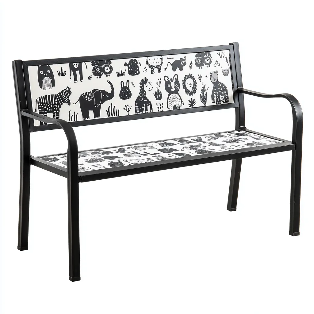 Banc de jardin - métal - 118x58x78 cm - noir-blanc - style ludique-Nestleify