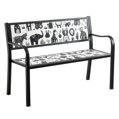 Banc de jardin - métal - 118x58x78 cm - noir-blanc - style ludique-Nestleify