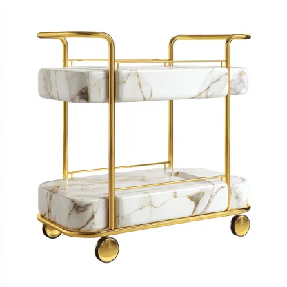 Dessertes et chariots - métal-marbre - 78x45x80 cm - or-blanc marbré - style moderne-Nestleify