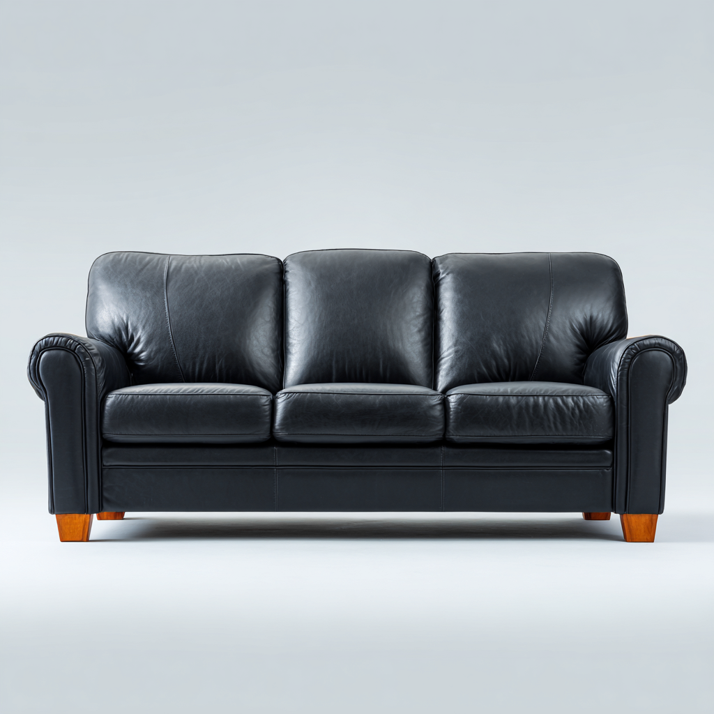 Canapé droit - cuir synthétique - 205x95x92 cm - noir - style classique-Nestleify