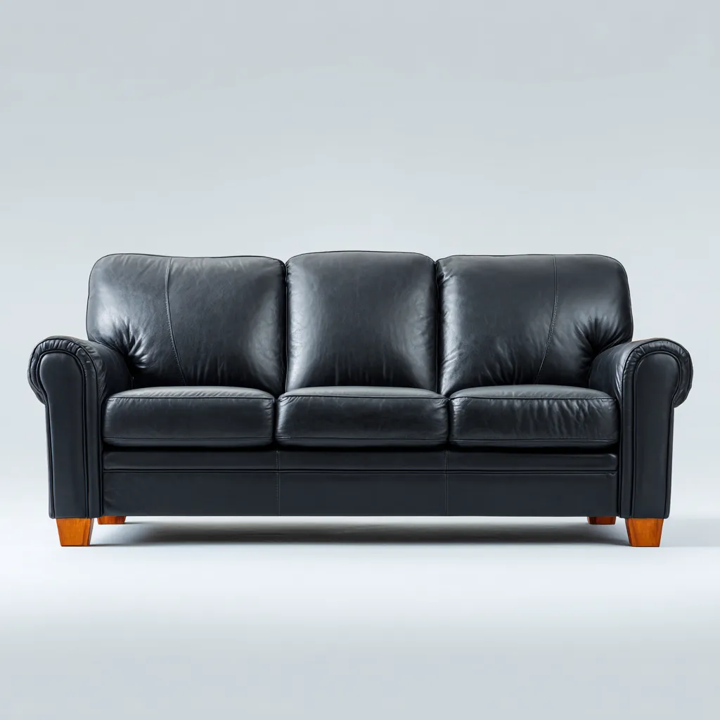 Canapé droit - cuir synthétique - 205x95x92 cm - noir - style classique-Nestleify