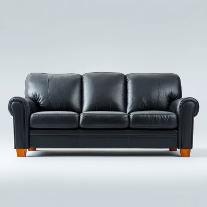 Canapé droit - cuir synthétique - 205x95x92 cm - noir - style classique-Nestleify