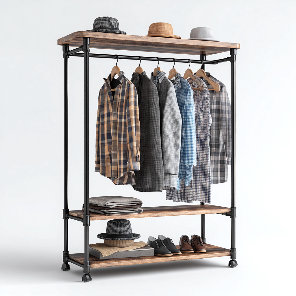 Porte manteau - bois-métal - 110x45x170 cm - bois foncé-noir - style industriel-Nestleify