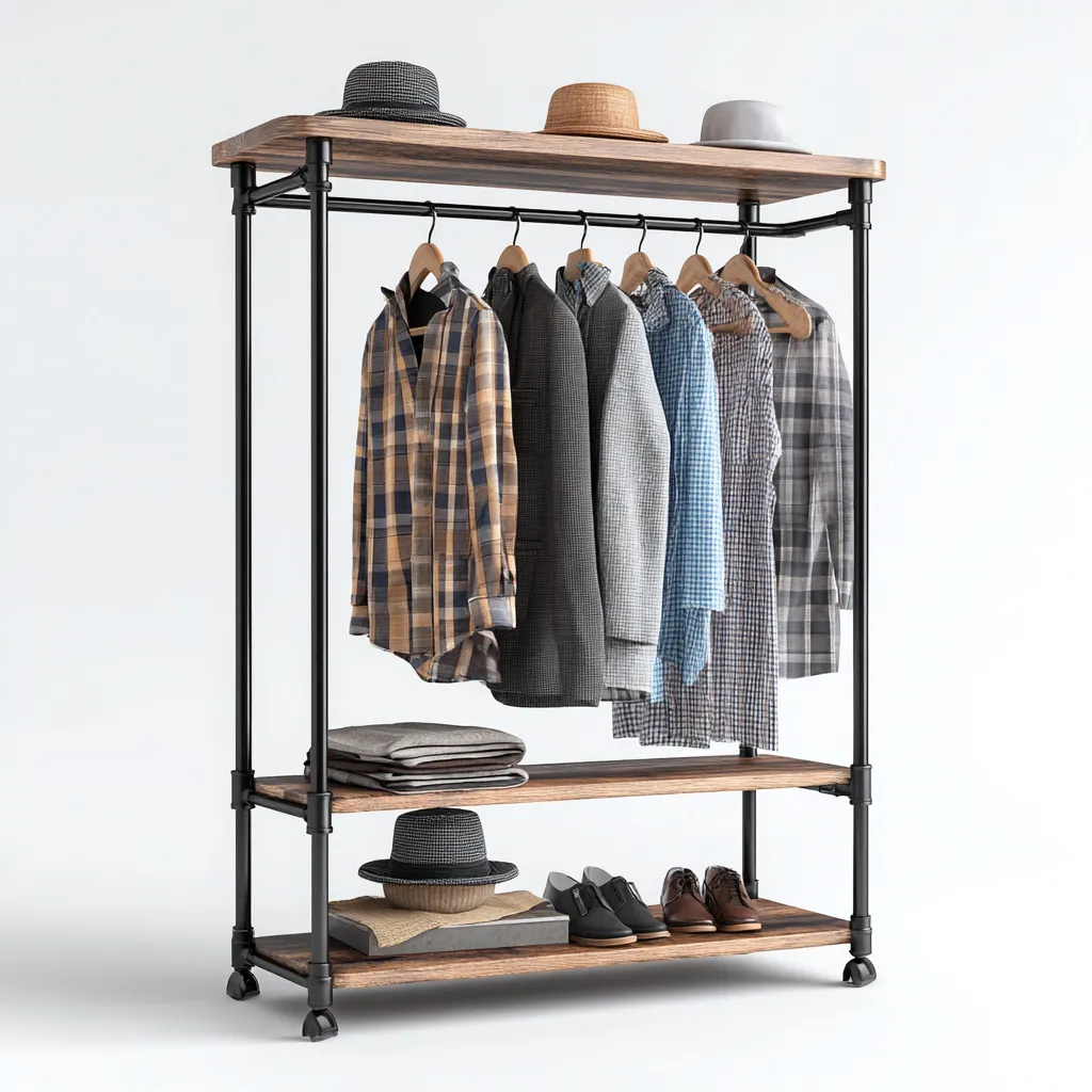 Porte manteau - bois-métal - 110x45x170 cm - bois foncé-noir - style industriel-Nestleify