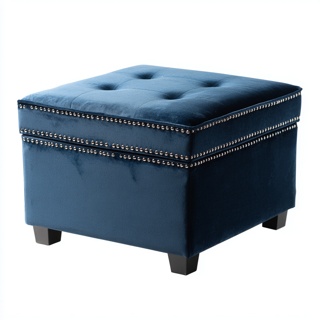 Pouf - velours - 45x45x42 cm - bleu foncé - style classique-Nestleify
