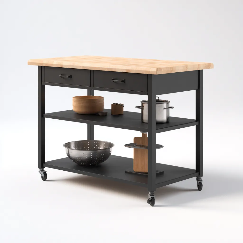 Îlot de cuisine - métal - bois - 90x50x90 cm - noir-naturel - style moderne-Nestleify