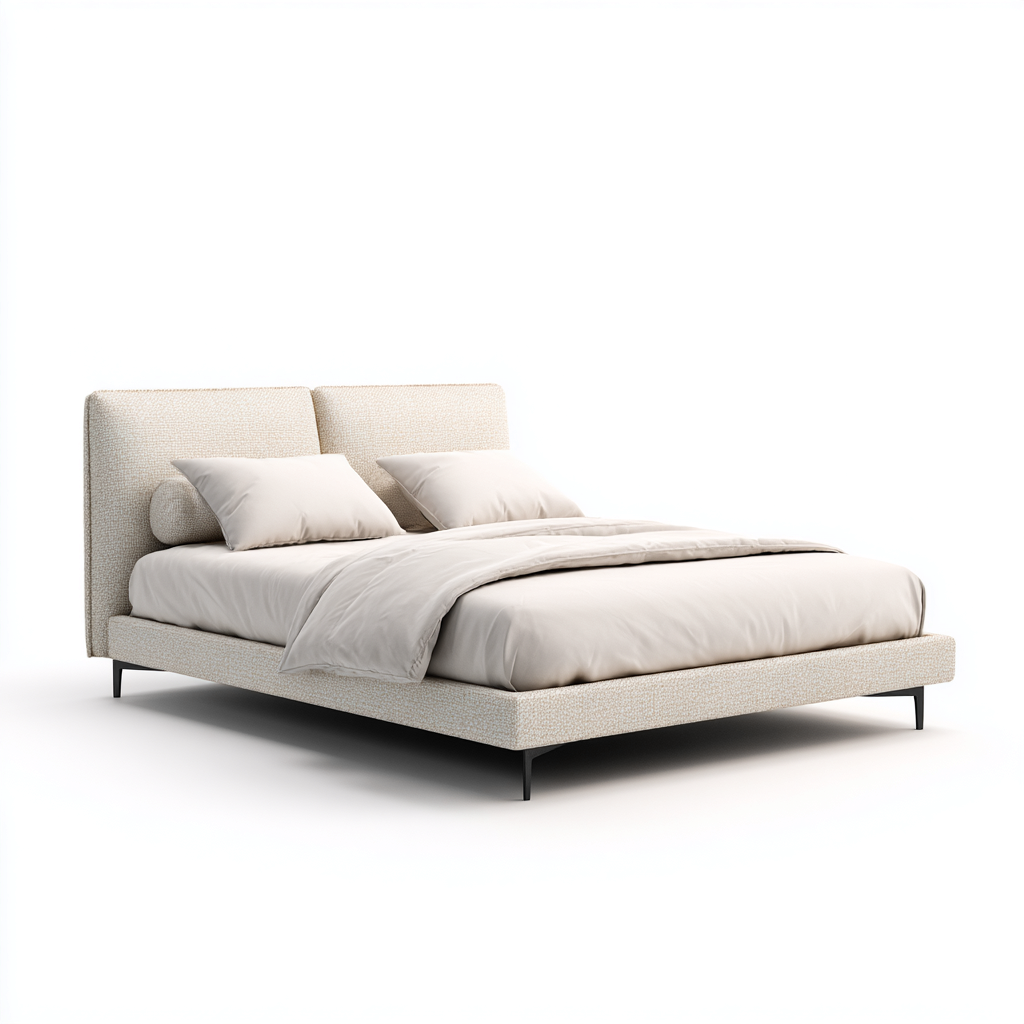 Lit double - tissu tapissé - 200x160x105 cm - beige - style moderne-Nestleify