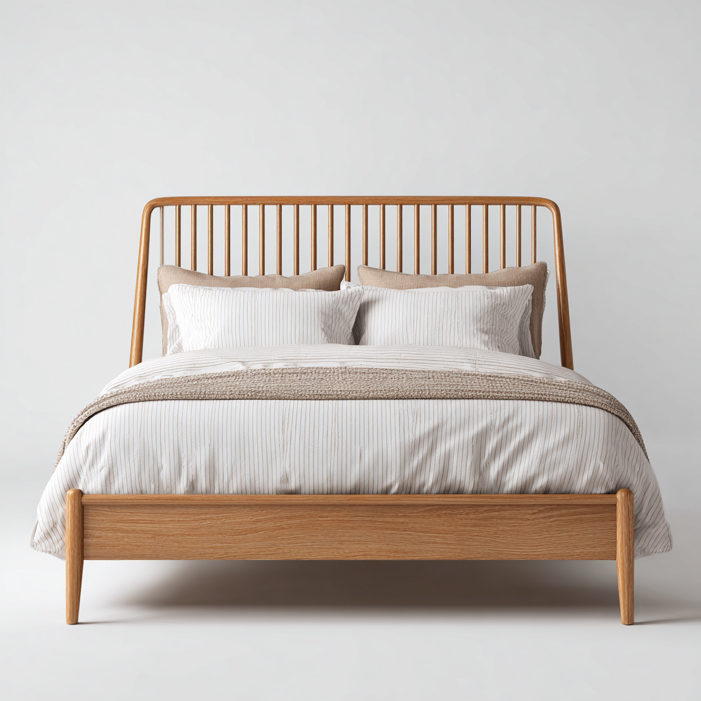 Lit double - bois - 210x160x110 cm - chêne naturel - style scandinave-Nestleify