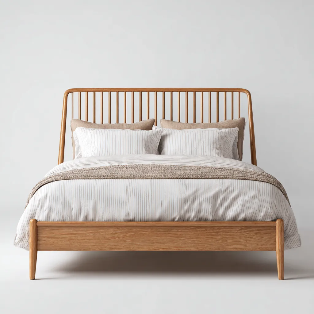 Lit double - bois - 210x160x110 cm - chêne naturel - style scandinave-Nestleify