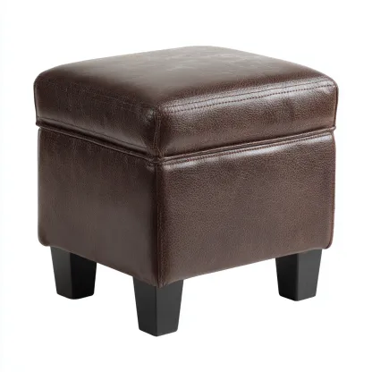 Pouf - similicuir - 38x32x42 cm - brun foncé - style moderne-Nestleify