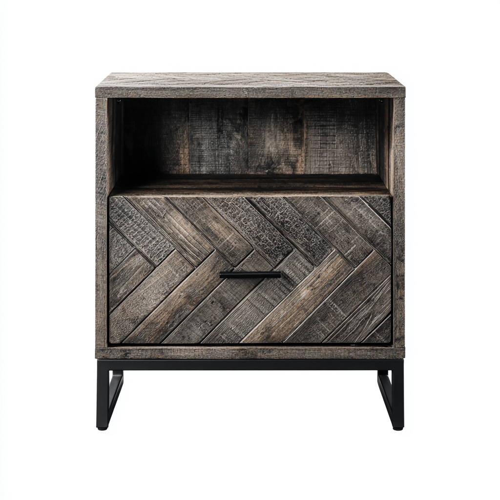 Table de chevet - bois - métal - 48x36x60 cm - gris - design contemporain-Nestleify