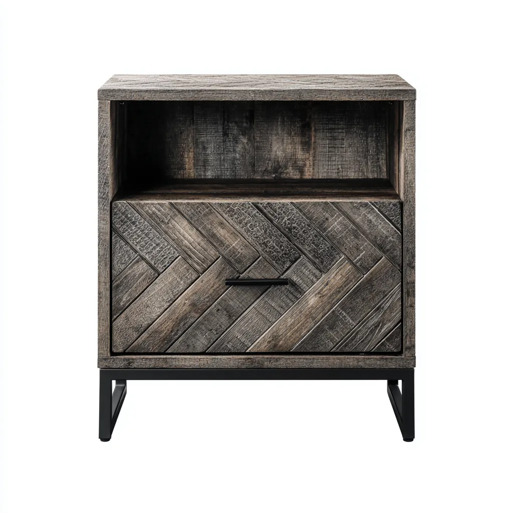 Table de chevet - bois - métal - 48x36x60 cm - gris - design contemporain-Nestleify