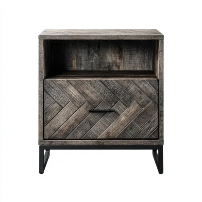 Table de chevet - bois - métal - 48x36x60 cm - gris - design contemporain-Nestleify