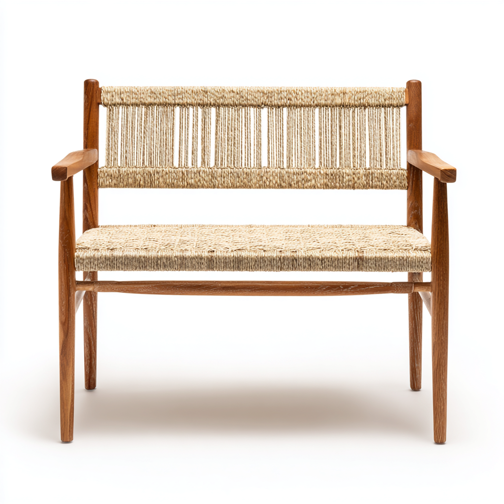 Banc de jardin - bois-corde - 118x54x82 cm - beige - style naturel-Nestleify