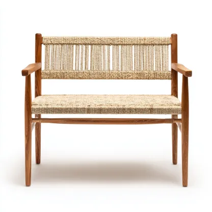 Banc de jardin - bois-corde - 118x54x82 cm - beige - style naturel-Nestleify
