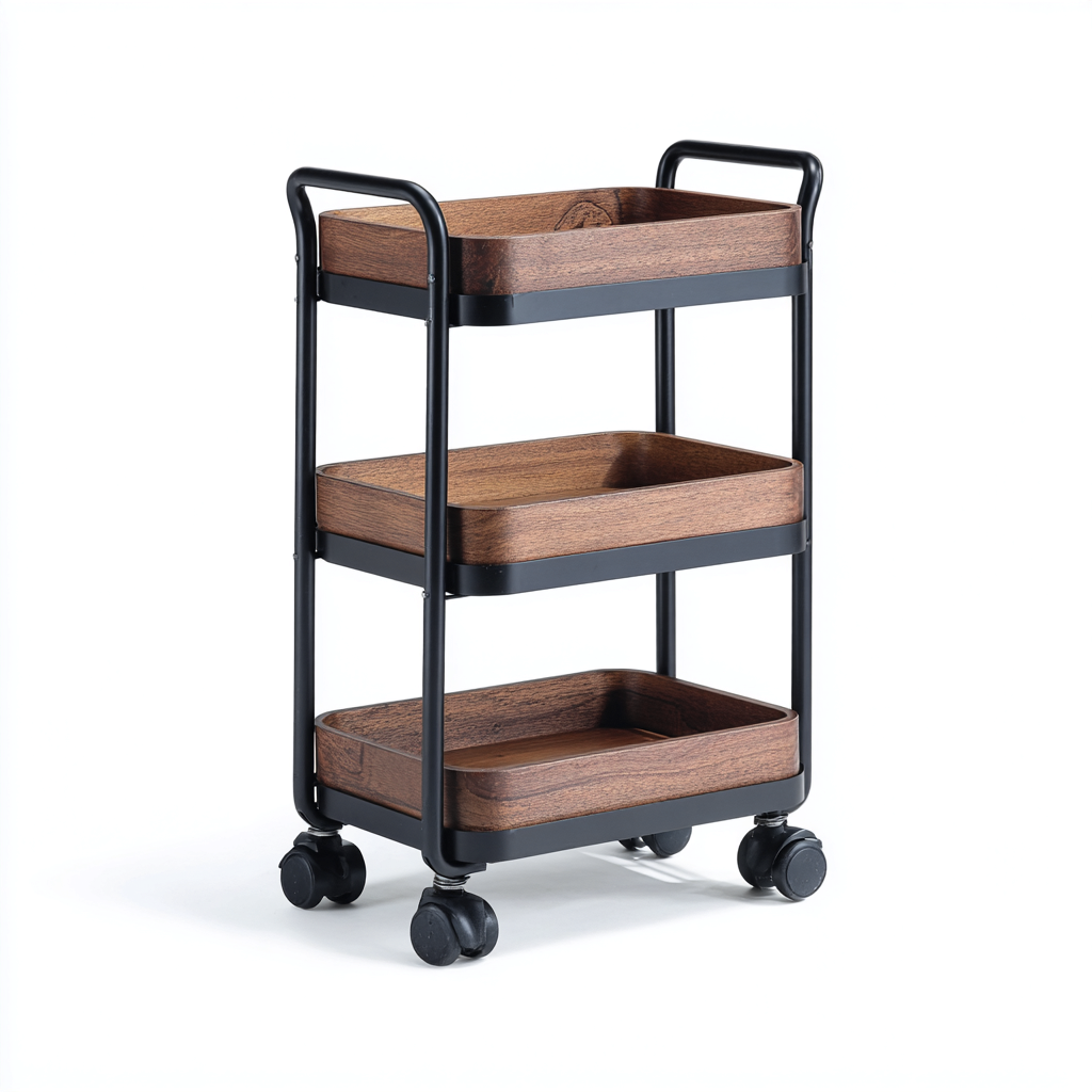 Dessertes et chariots - métal-bois - 68x34x88 cm - noir-bois foncé - design moderne-Nestleify