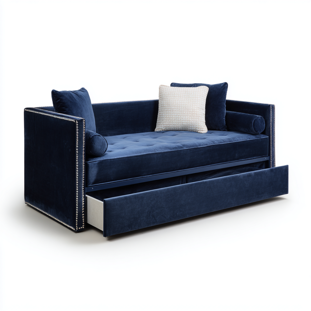 Canapé-lit - velours - 200x93x87 cm - bleu - style moderne clouté-Nestleify