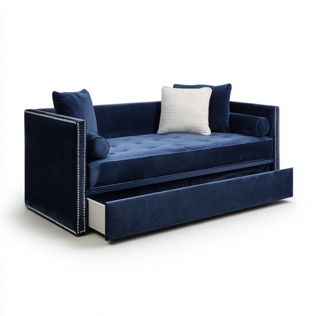 Canapé-lit - velours - 200x93x87 cm - bleu - style moderne clouté-Nestleify