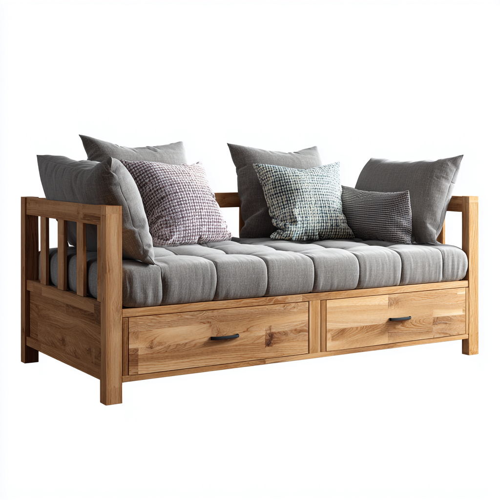 Canapé-lit - bois massif - 205x95x90 cm - chêne clair - style naturel-Nestleify