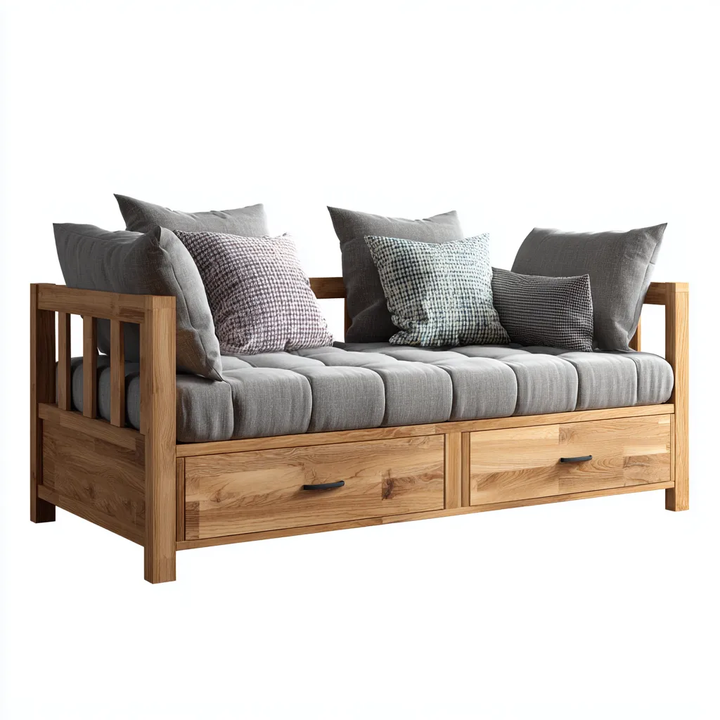 Canapé-lit - bois massif - 205x95x90 cm - chêne clair - style naturel-Nestleify