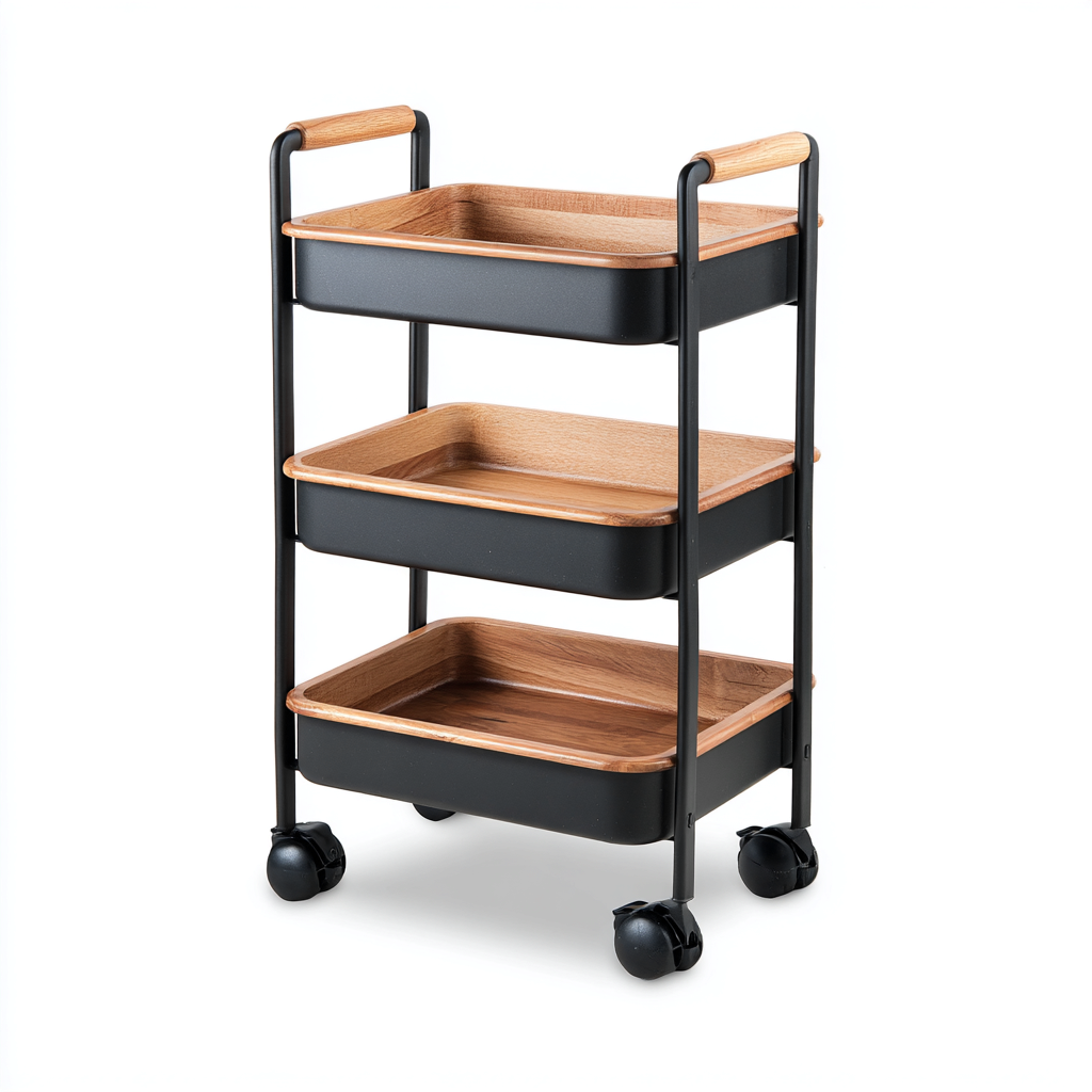 Dessertes et chariots - métal-bois - 67x33x87 cm - noir-bois foncé - design moderne-Nestleify