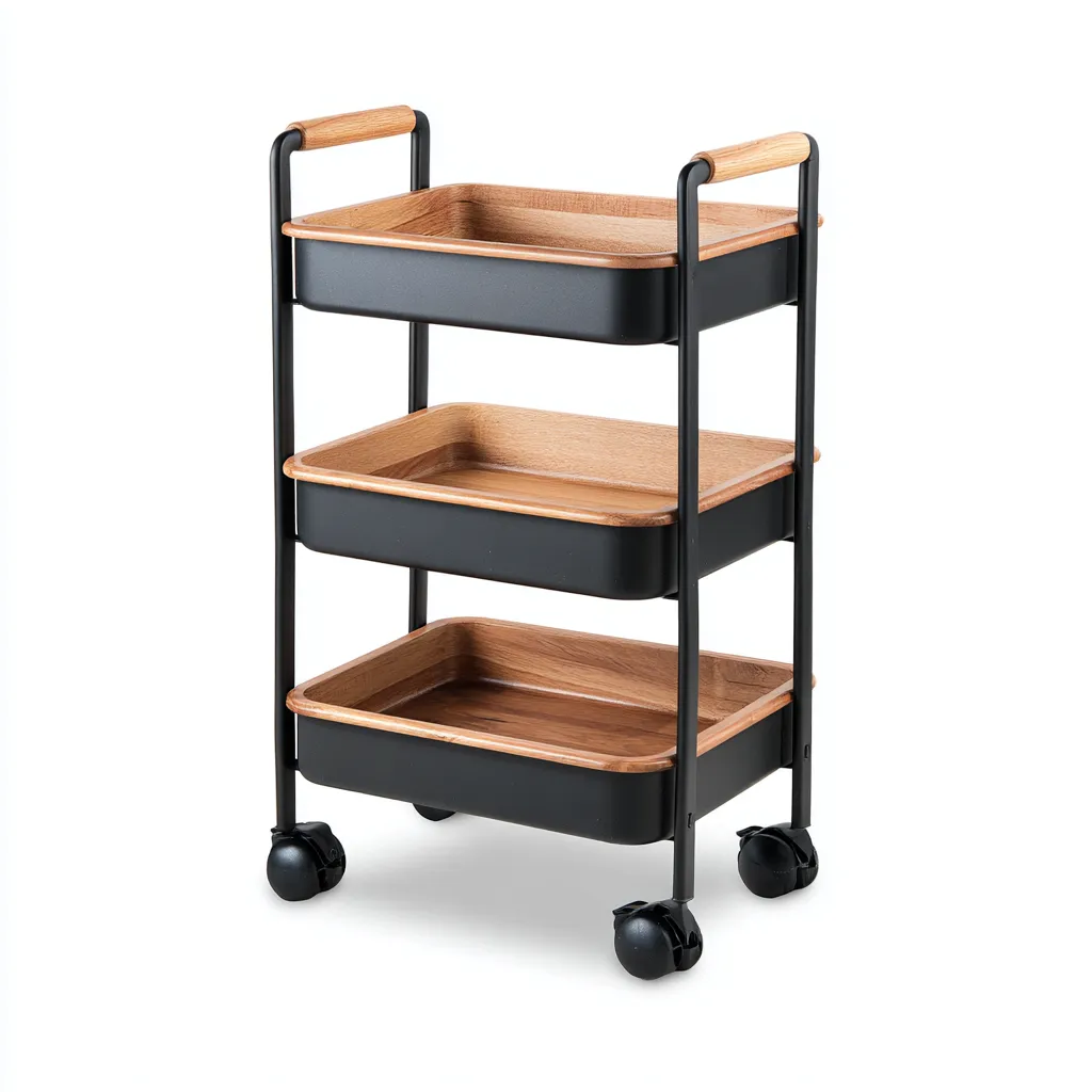 Dessertes et chariots - métal-bois - 67x33x87 cm - noir-bois foncé - design moderne-Nestleify