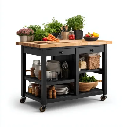 Îlot de cuisine - métal - bois - 90x50x90 cm - noir-naturel - style moderne-Nestleify