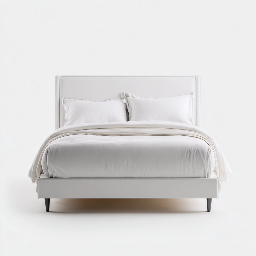 Lit double - cuir-bois - 200x160x110 cm - blanc - style moderne-Nestleify