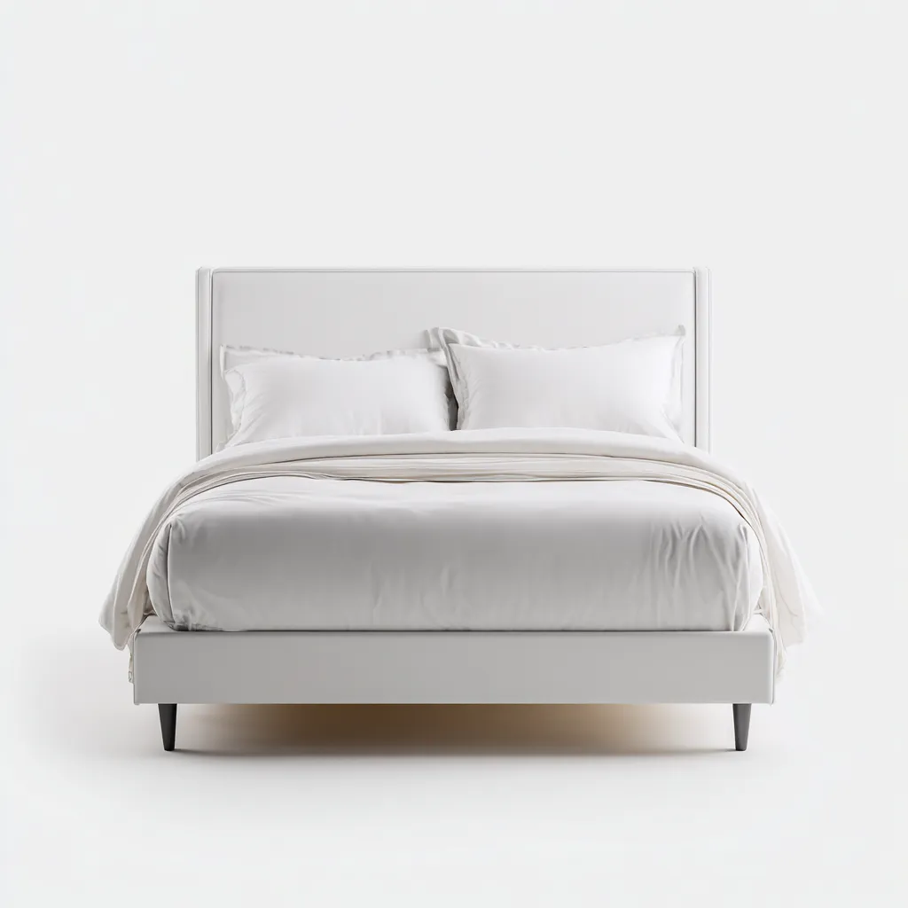 Lit double - cuir-bois - 200x160x110 cm - blanc - style moderne-Nestleify