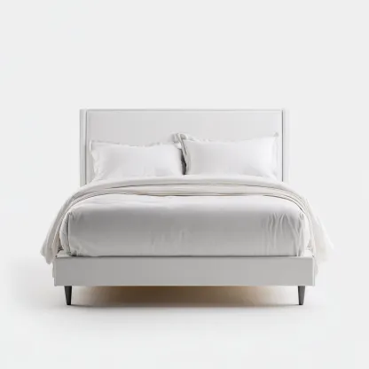 Lit double - cuir-bois - 200x160x110 cm - blanc - style moderne-Nestleify