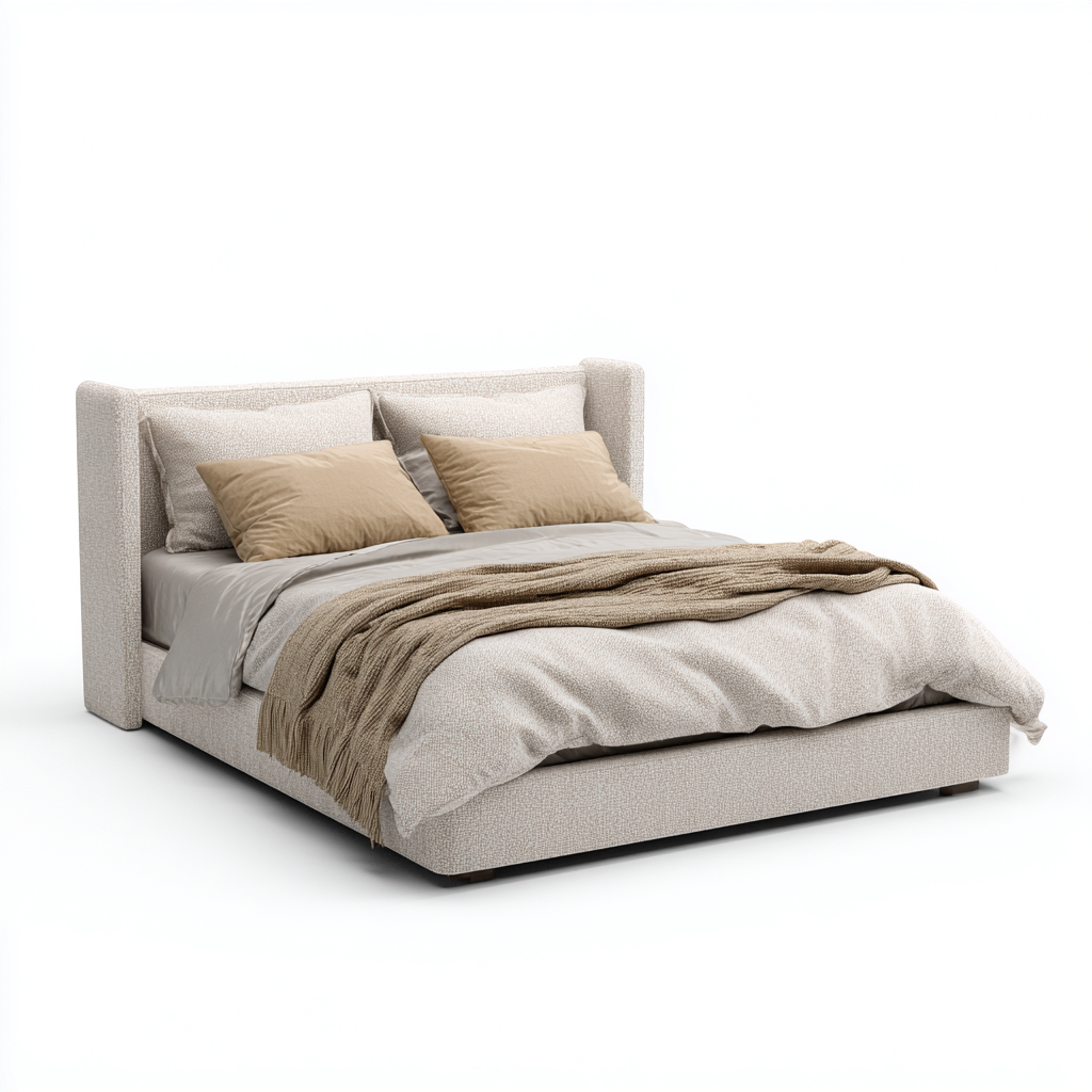 Lit double - tissu - 200x160x115 cm - beige - style moderne-Nestleify