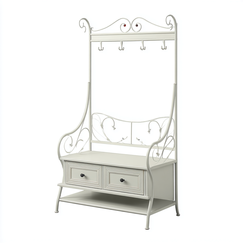 Porte manteau - métal - 115x45x185 cm - blanc - style classique-Nestleify
