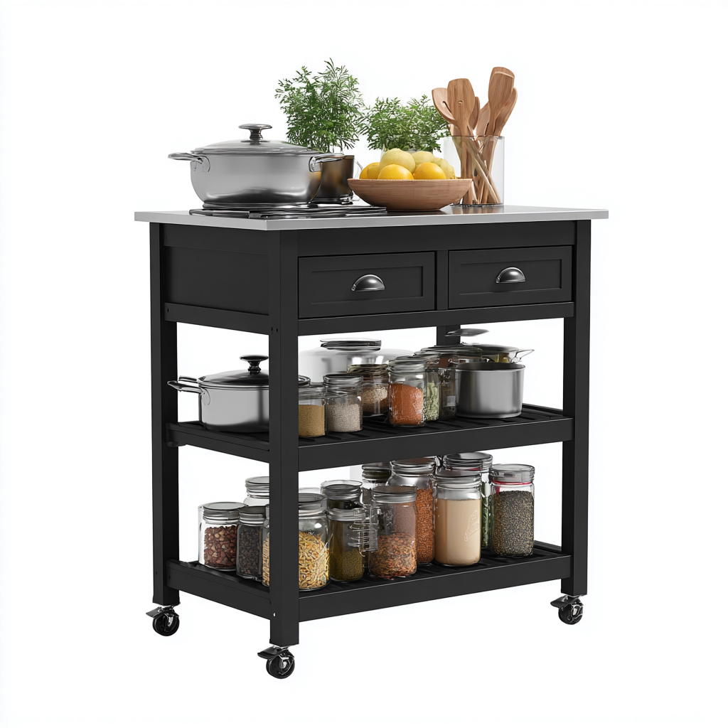 Îlot de cuisine - bois mélaminé - métal - 90x50x90 cm - noir-gris - style moderne-Nestleify