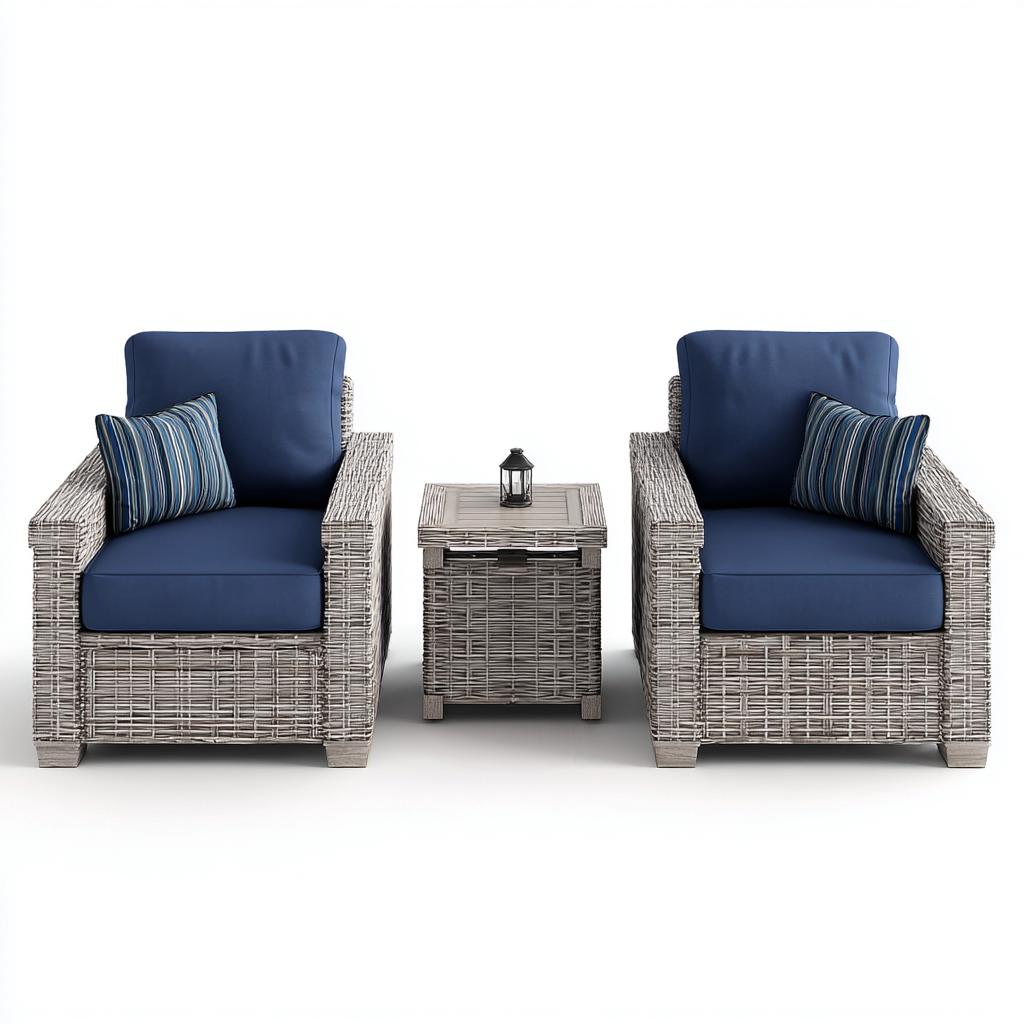 Canapé de jardin - rotin synthétique - bois - 78x82x88 cm - bleu-gris-naturel - style contemporain-Nestleify