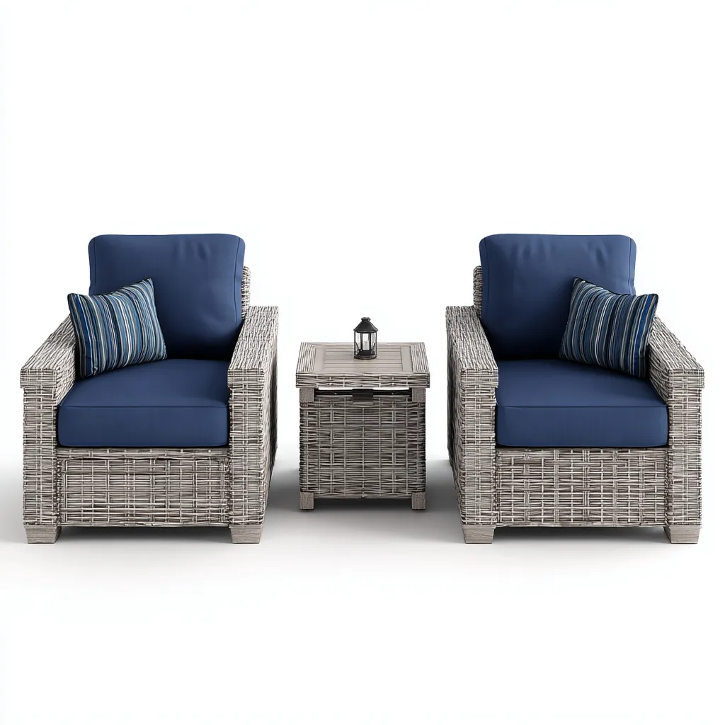 Canapé de jardin - rotin synthétique - bois - 78x82x88 cm - bleu-gris-naturel - style contemporain-Nestleify