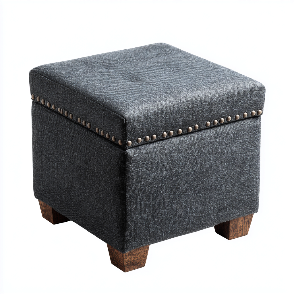 Pouf - tissu - 40x40x44 cm - gris foncé - style classique-Nestleify