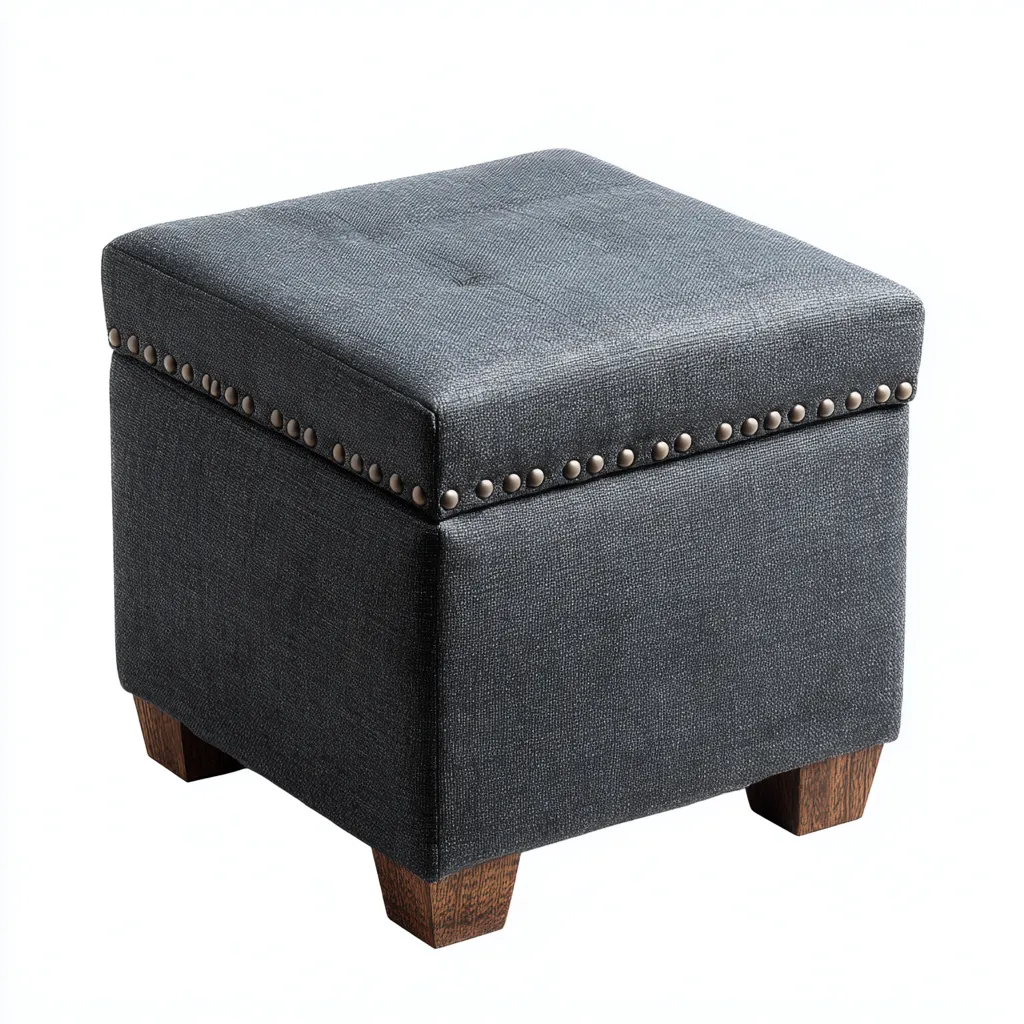 Pouf - tissu - 40x40x44 cm - gris foncé - style classique-Nestleify