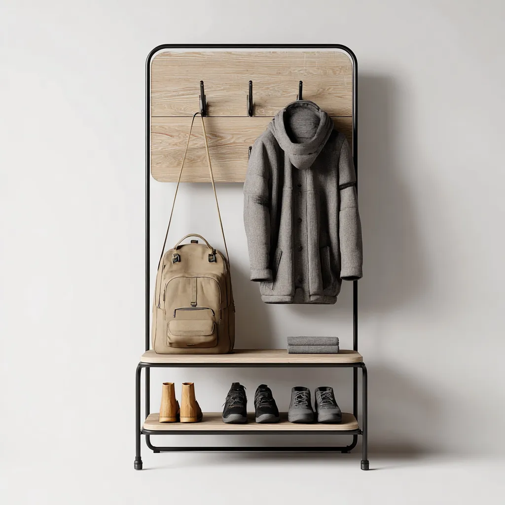 Porte manteau - bois-métal - 90x35x180 cm - naturel-noir - style moderne-Nestleify