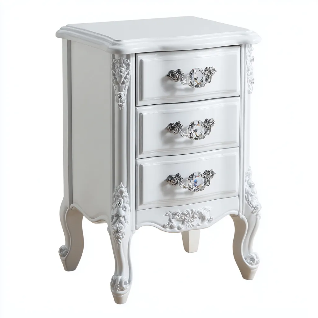 Table de chevet - bois sculpté-résine - 48x38x70 cm - blanc - style français classique-Nestleify