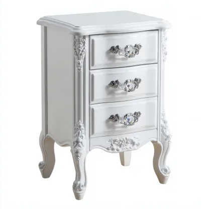 Table de chevet - bois sculpté-résine - 48x38x70 cm - blanc - style français classique-Nestleify