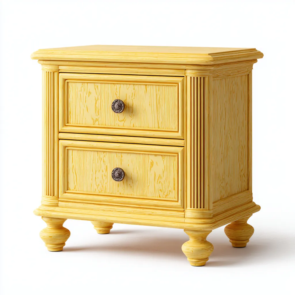 Table de chevet - bois sculpté-MDF - 52x40x60 cm - jaune - style européen classique-Nestleify