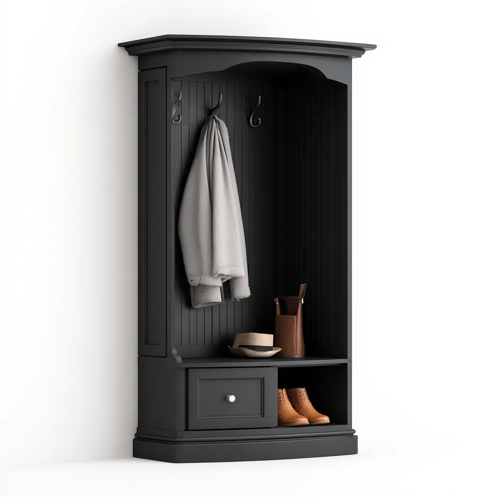 Porte manteau - bois - 95x40x195 cm - noir - style classique-Nestleify