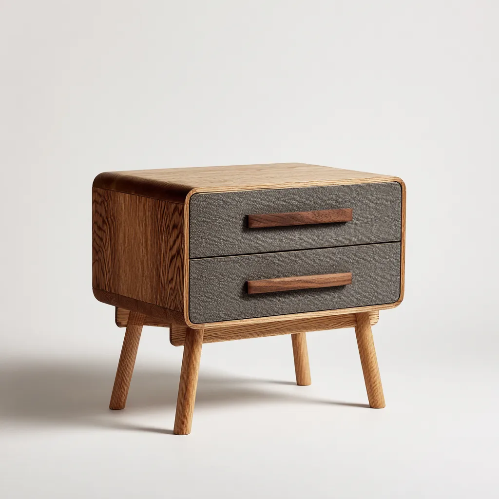 Table de chevet - bois - tissu - 48x38x55 cm - gris-brun - design scandinave-Nestleify