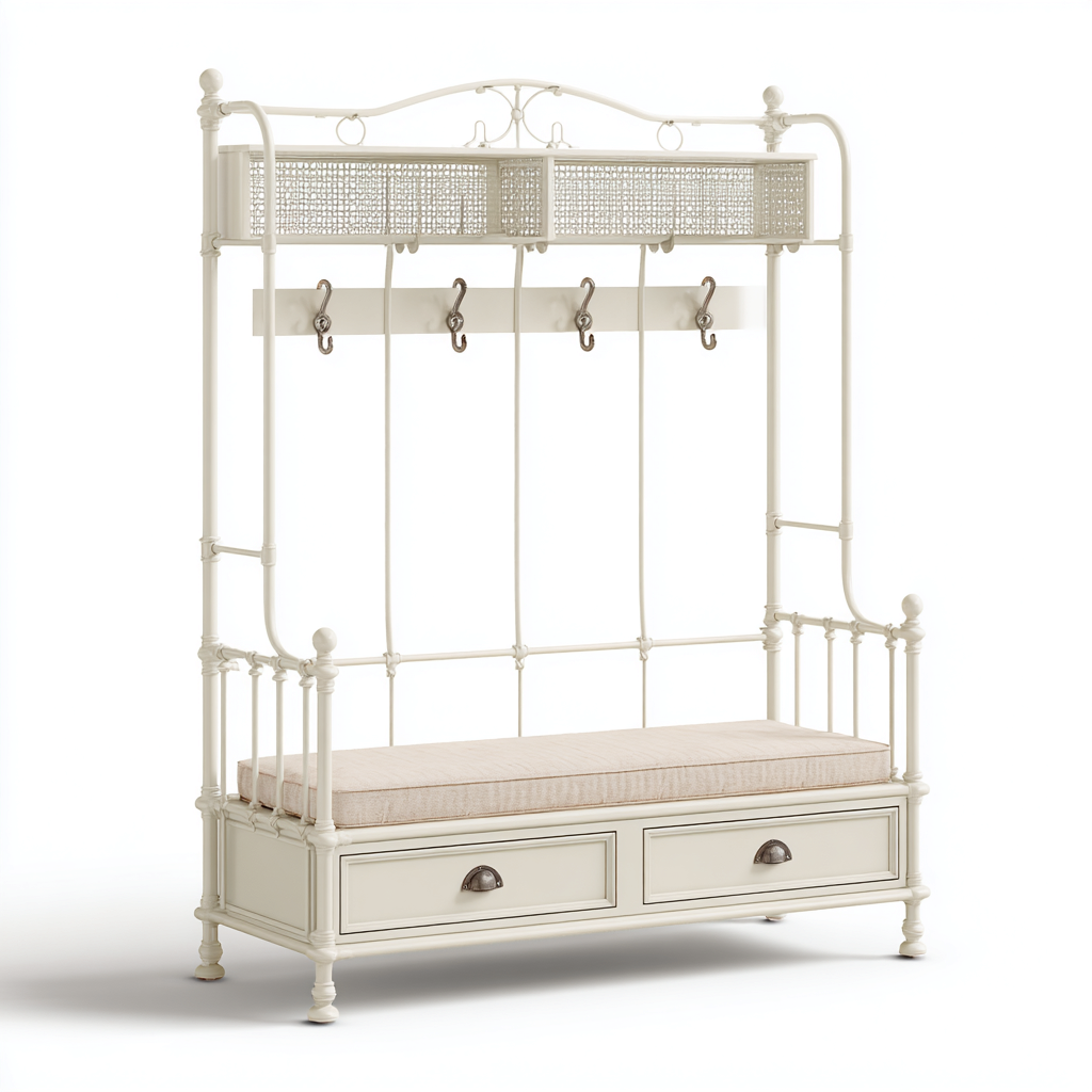 Porte manteau - métal - 120x45x190 cm - blanc - style classique-Nestleify